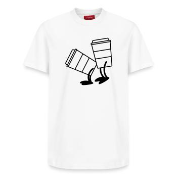 Coffee to go doggy style - Relaxed Unisex Supima Cotton T-Shirt – von SPREAD - Weiß - Vorne - AI Model Female 172 dark (172cm) & AI Model Male 185 dark (185cm)
