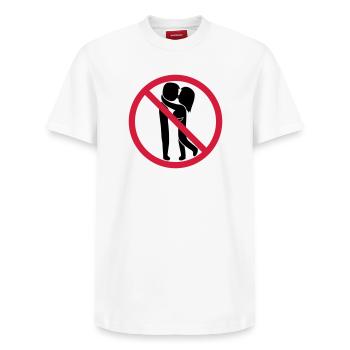 Küssen verboten Schild - Relaxed Unisex Supima Cotton T-Shirt – von SPREAD - Weiß - Vorne - AI Model Female 172 dark (172cm) & AI Model Male 185 dark (185cm)