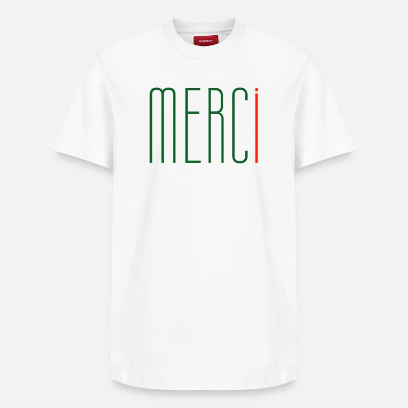 MERCi, Merci en Français - T-shirt unisexe décontracté en coton Supima – de SPREAD - blanc