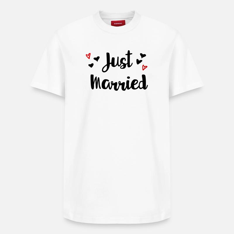 Just married Herzchen Geschenkidee - Relaxed Unisex Supima Cotton T-Shirt – von SPREAD - Weiß