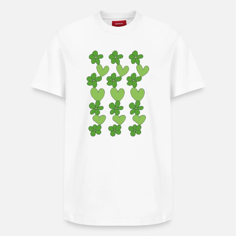 cœurs fleurs vert - T-shirt unisexe décontracté en coton Supima – de SPREAD - blanc