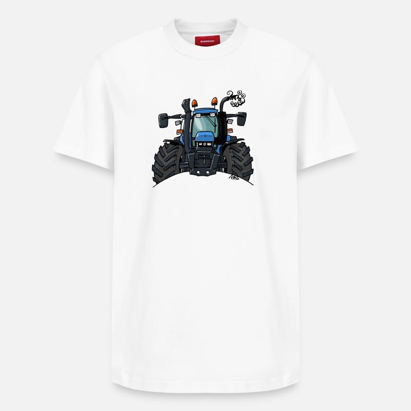 0448 BlueTractor TS115 - T-shirt unisexe décontracté en coton Supima – de SPREAD - blanc
