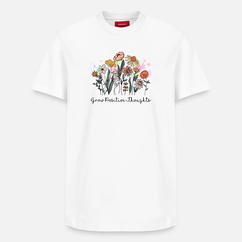 Développer des pensées positives - T-shirt unisexe décontracté en coton Supima – de SPREAD - blanc