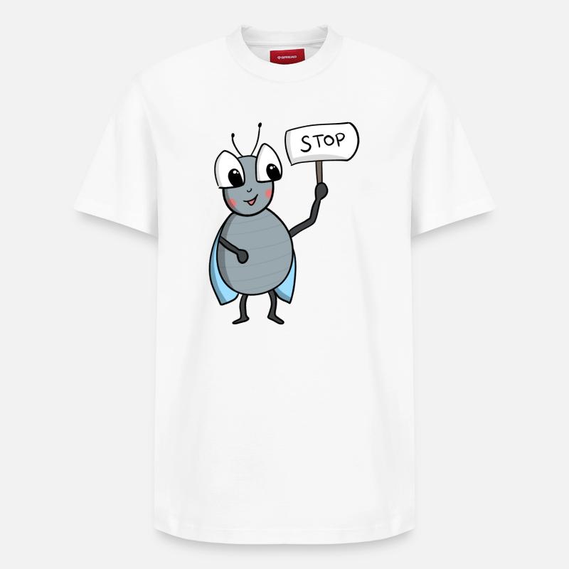 Fliege mit STOP Schild - Relaxed Unisex Supima Cotton T-Shirt – von SPREAD - Weiß