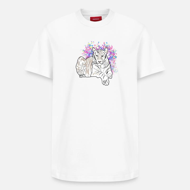 TIGRE COUCHÉ - T-shirt unisexe décontracté en coton Supima – de SPREAD - blanc