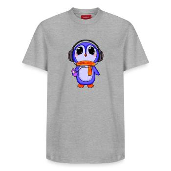 Penguin écoute de la musique - T-shirt unisexe décontracté en coton Supima – de SPREAD - blanc - Devant - AI Model Female 172 dark (172cm) & AI Model Male 185 dark (185cm)