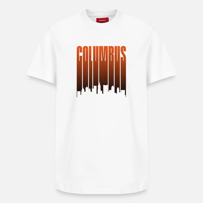 Columbus Skyline Sunset Gradient - Relaxed Unisex Supima Cotton T-Shirt – von SPREAD - Weiß