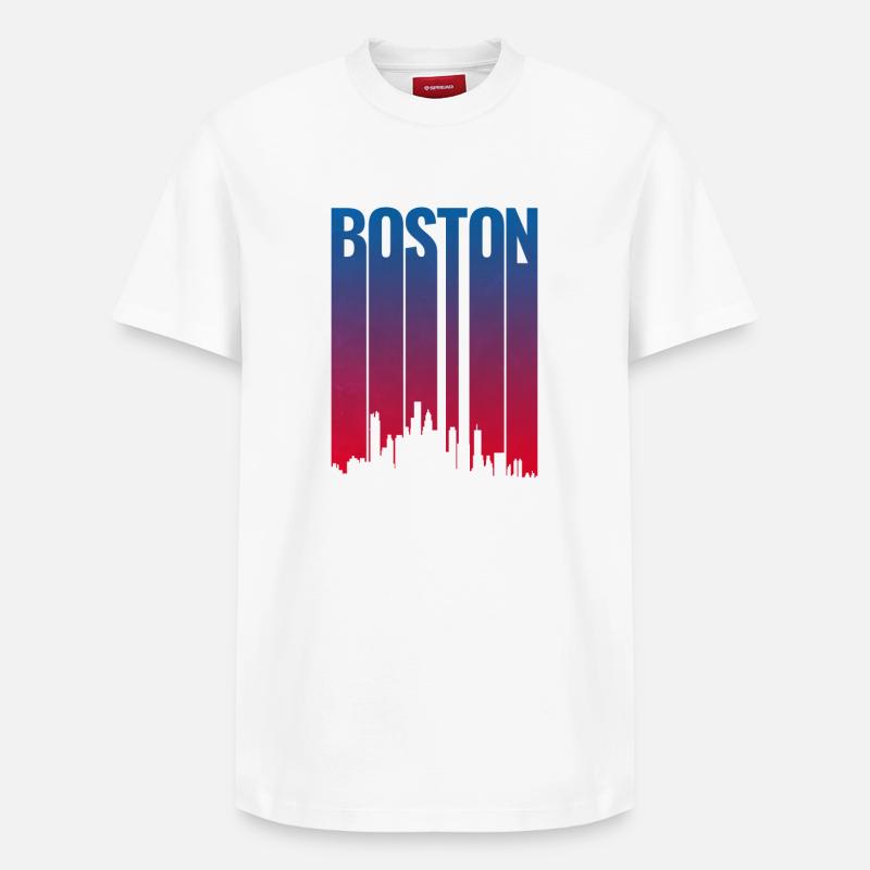 Boston Skyline Gradient Night - Relaxed Unisex Supima Cotton T-Shirt – von SPREAD - Weiß
