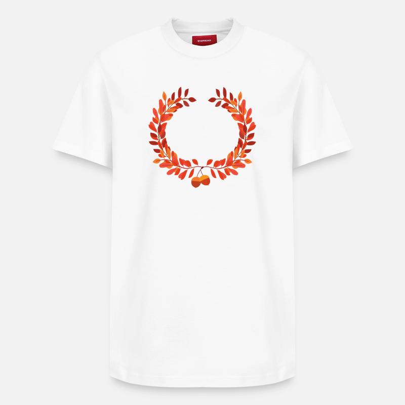 Herbstlaub Kranz mit Eicheln - Relaxed Unisex Supima Cotton T-Shirt – von SPREAD - Weiß