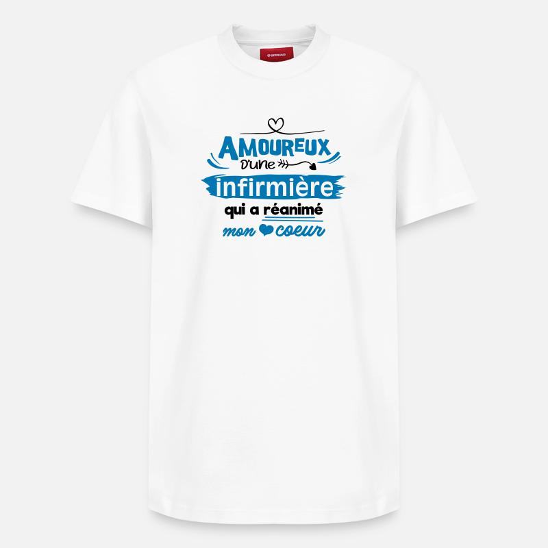Amoureux d'une infirmière ! humour - T-shirt unisexe décontracté en coton Supima – de SPREAD - blanc