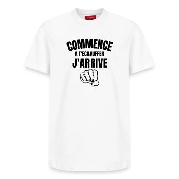bagarre, se bagarrer, bagarreur, faire la bagarre - T-shirt unisexe décontracté en coton Supima – de SPREAD - blanc - Devant - AI Model Female 172 dark (172cm) & AI Model Male 185 dark (185cm)