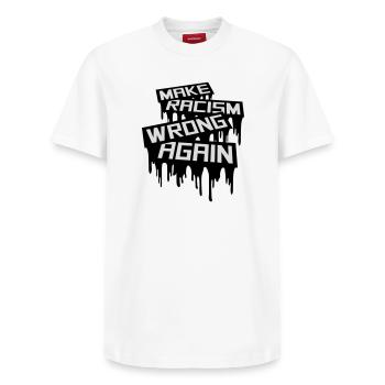 Rendre le racisme répréhensible - T-shirt unisexe décontracté en coton Supima – de SPREAD - blanc - Devant - AI Model Female 172 dark (172cm) & AI Model Male 185 dark (185cm)