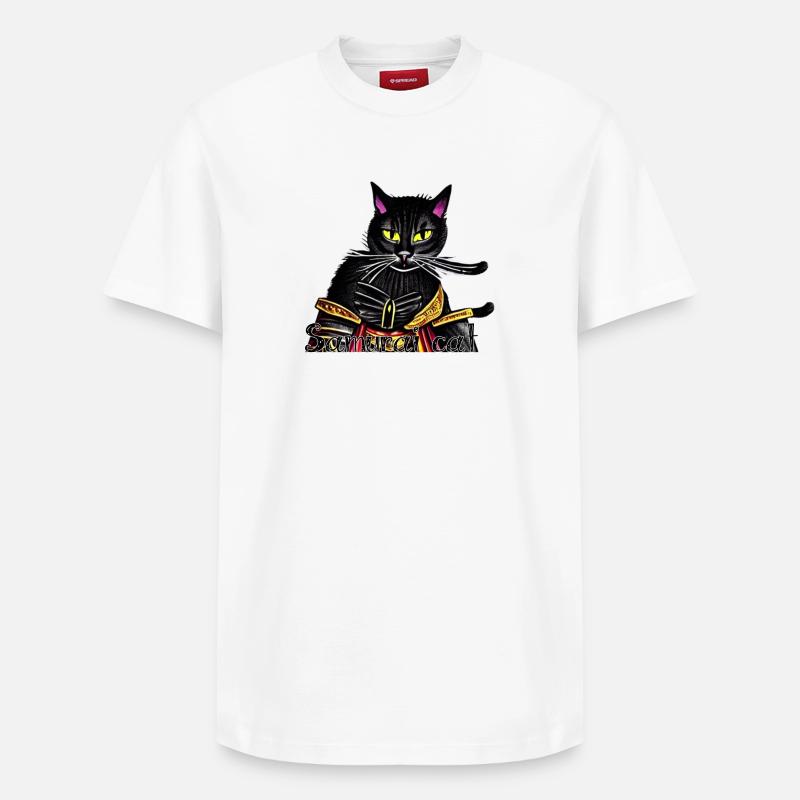 Samurai-Katze mit Goldrüstung - Relaxed Unisex Supima Cotton T-Shirt – von SPREAD - Weiß