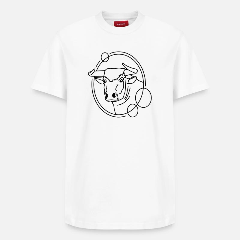Stier in geometrischer Form - Line-Art-Design - Relaxed Unisex Supima Cotton T-Shirt – von SPREAD - Weiß