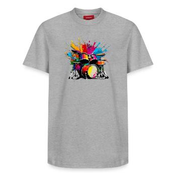 Percussions colorées - T-shirt unisexe décontracté en coton Supima – de SPREAD - blanc - Devant - AI Model Female 172 dark (172cm) & AI Model Male 185 dark (185cm)