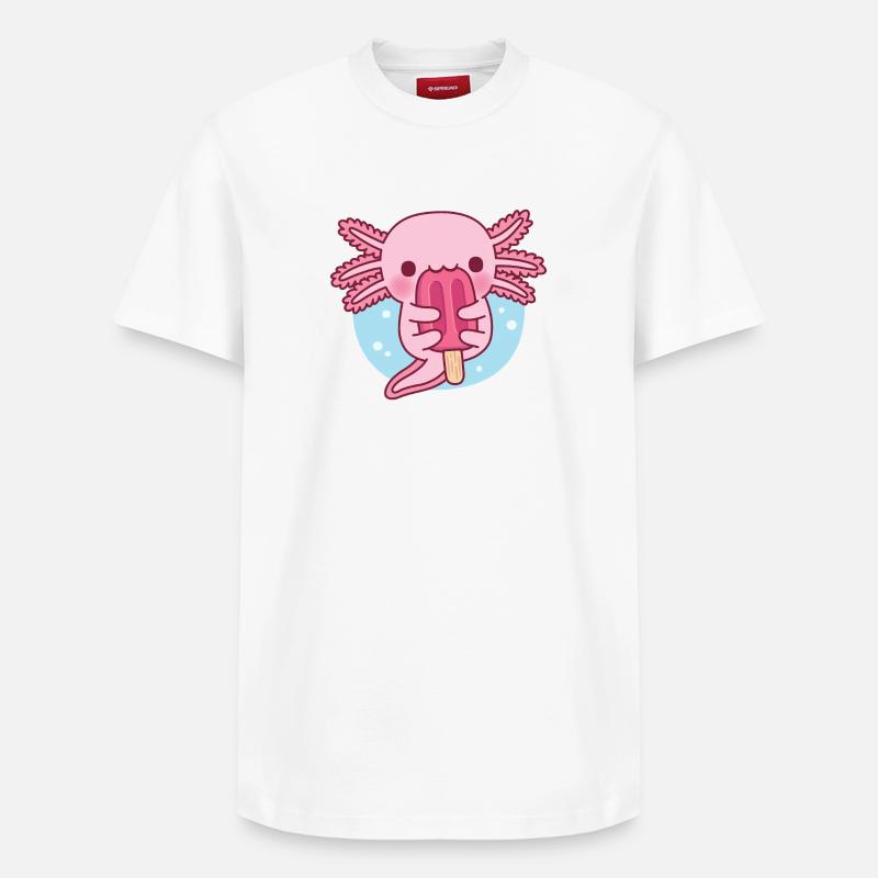 Mignon Axolotl mangeant de la glace - T-shirt unisexe décontracté en coton Supima – de SPREAD - blanc