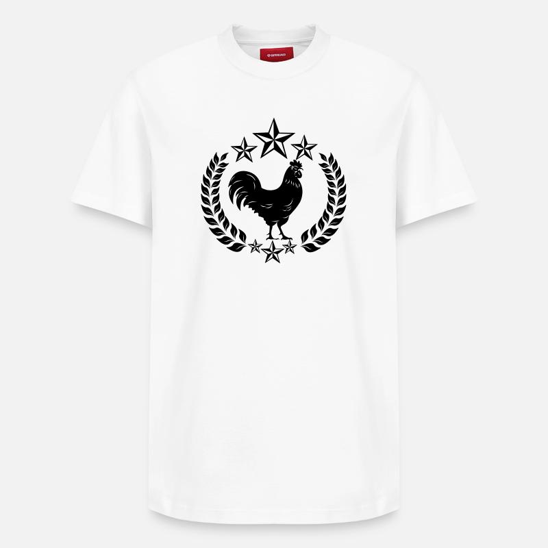 Schwarzer Hahn mit Lorbeerkranz - Relaxed Unisex Supima Cotton T-Shirt – von SPREAD - Weiß