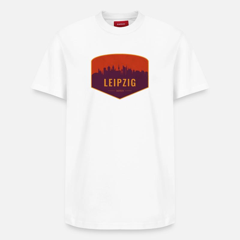 Leipzig Skyline Shield - Relaxed Unisex Supima Cotton T-Shirt – von SPREAD - Weiß