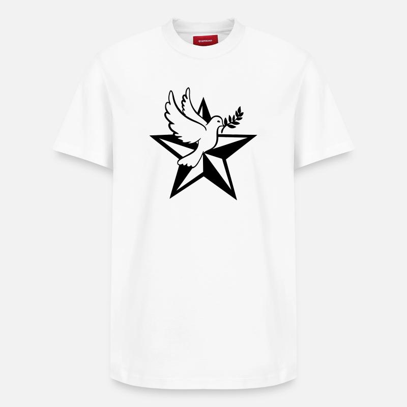 Étoile avec pigeon - T-shirt unisexe décontracté en coton Supima – de SPREAD - blanc