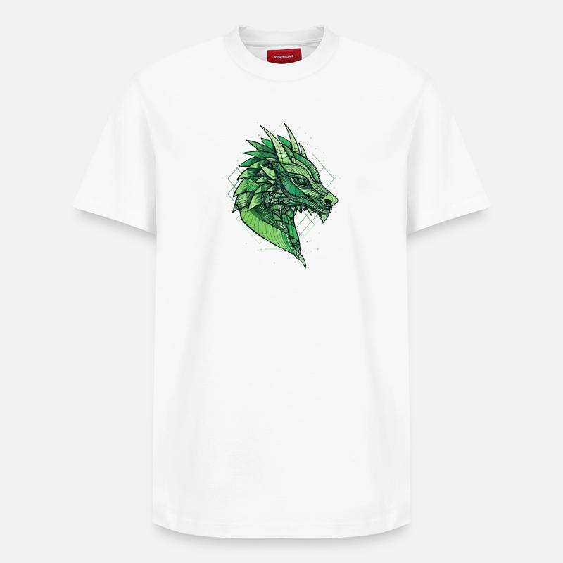 Dragon stylisé, géométrique - T-shirt unisexe décontracté en coton Supima – de SPREAD - blanc
