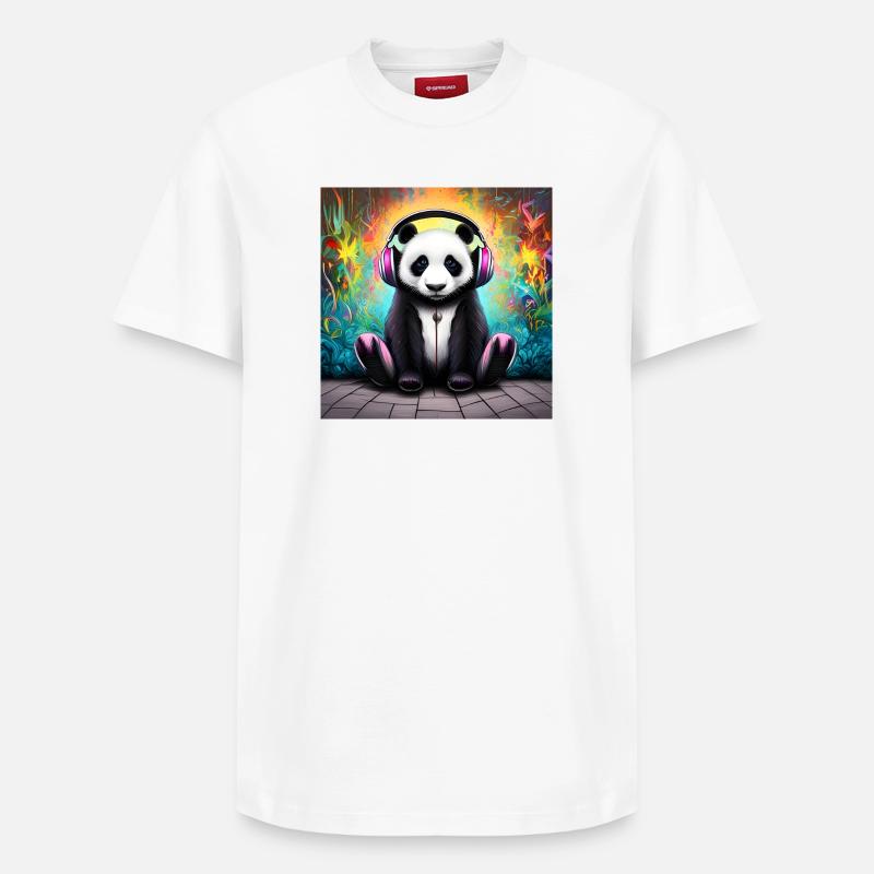 Panda avec casque néon - T-shirt unisexe décontracté en coton Supima – de SPREAD - blanc