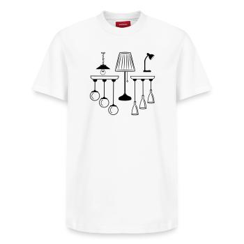 Sammlung von Lampen und Beleuchtung - Relaxed Unisex Supima Cotton T-Shirt – von SPREAD - Weiß - Vorne - AI Model Female 172 dark (172cm) & AI Model Male 185 dark (185cm)