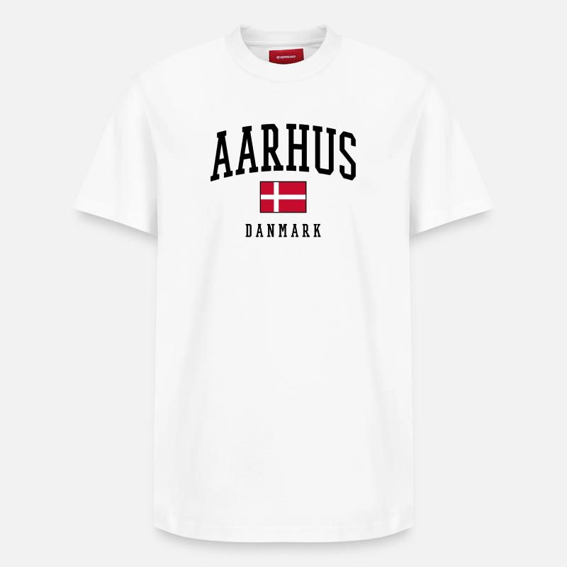 AARHUS DANMARK – Dänemark Flagge Design - Relaxed Unisex Supima Cotton T-Shirt – von SPREAD - Weiß