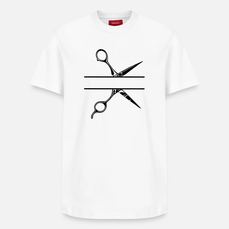 Texte bannière logo coiffeur, ciseaux - T-shirt unisexe décontracté en coton Supima – de SPREAD - blanc