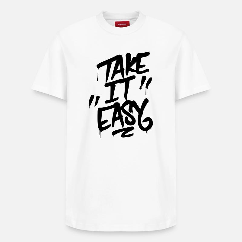 Graffiti Schriftzug TAKE IT EASY - Relaxed Unisex Supima Cotton T-Shirt – von SPREAD - Weiß