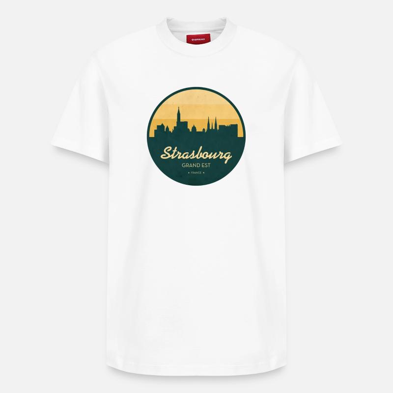 Strasbourg Skyline – Sunset Design - T-shirt unisexe décontracté en coton Supima – de SPREAD - blanc