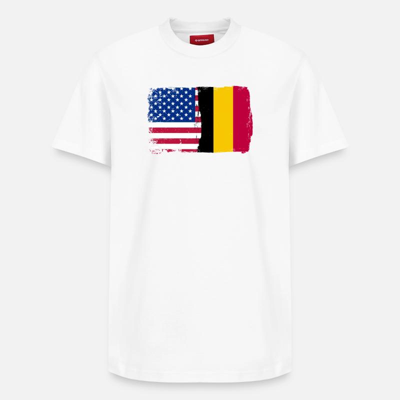 Grunge US Belgique Drapeau Split - T-shirt unisexe décontracté en coton Supima – de SPREAD - blanc
