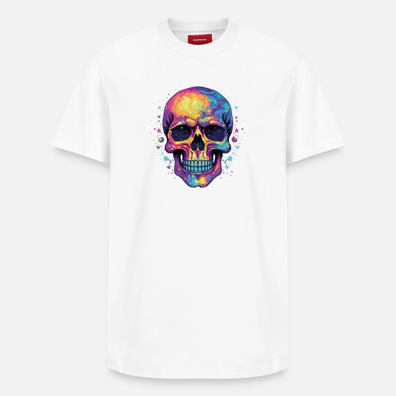 Crâne néon psychédélique - T-shirt unisexe décontracté en coton Supima – de SPREAD - blanc