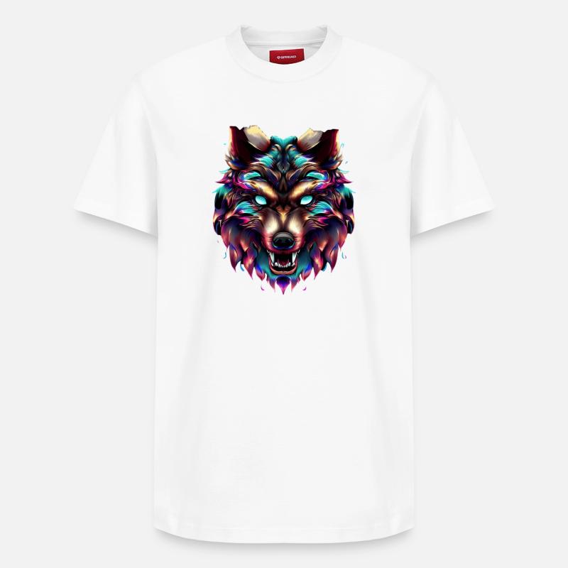 Wolf’s Head Synthwave Wolf - T-shirt unisexe décontracté en coton Supima – de SPREAD - blanc
