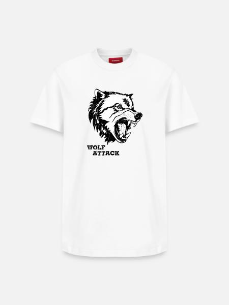 WOLF ATTACK - Relaxed Unisex Supima Cotton T-Shirt – by SPREAD - white