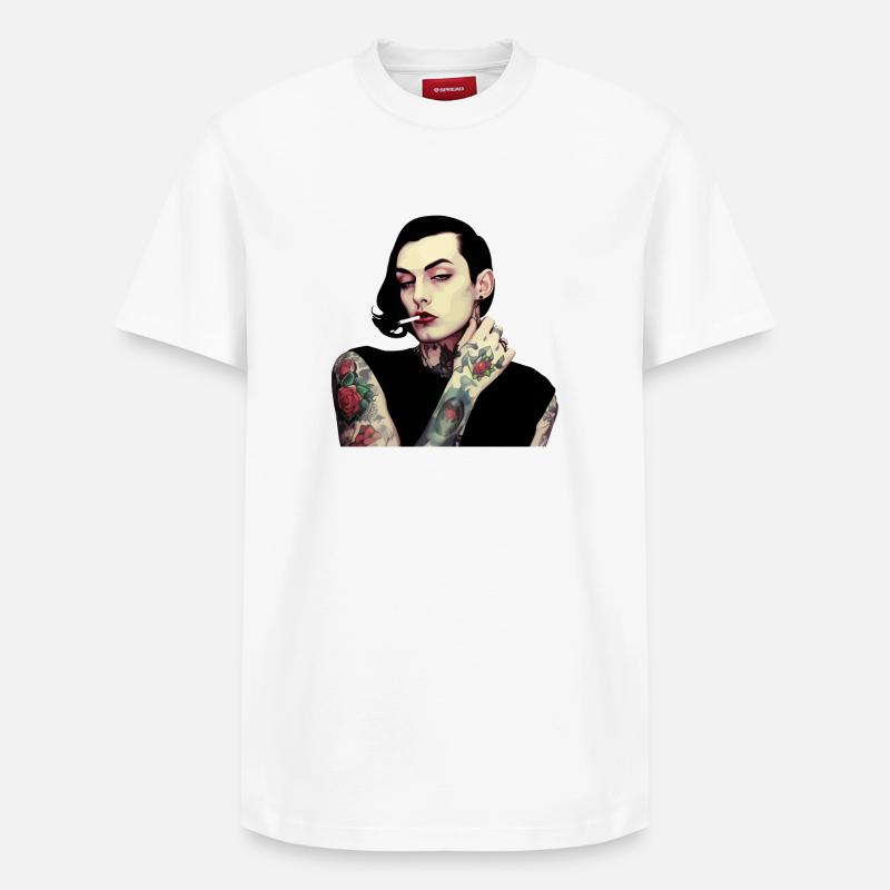 Femme Gothique Tatouée Avec Cigarette - T-shirt unisexe décontracté en coton Supima – de SPREAD - blanc