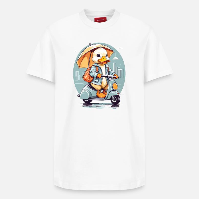 Ente mit Roller - Relaxed Unisex Supima Cotton T-Shirt – von SPREAD - Weiß