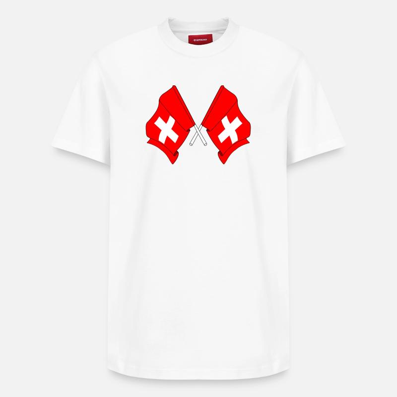 Deux drapeaux Suisse - T-shirt unisexe décontracté en coton Supima – de SPREAD - blanc