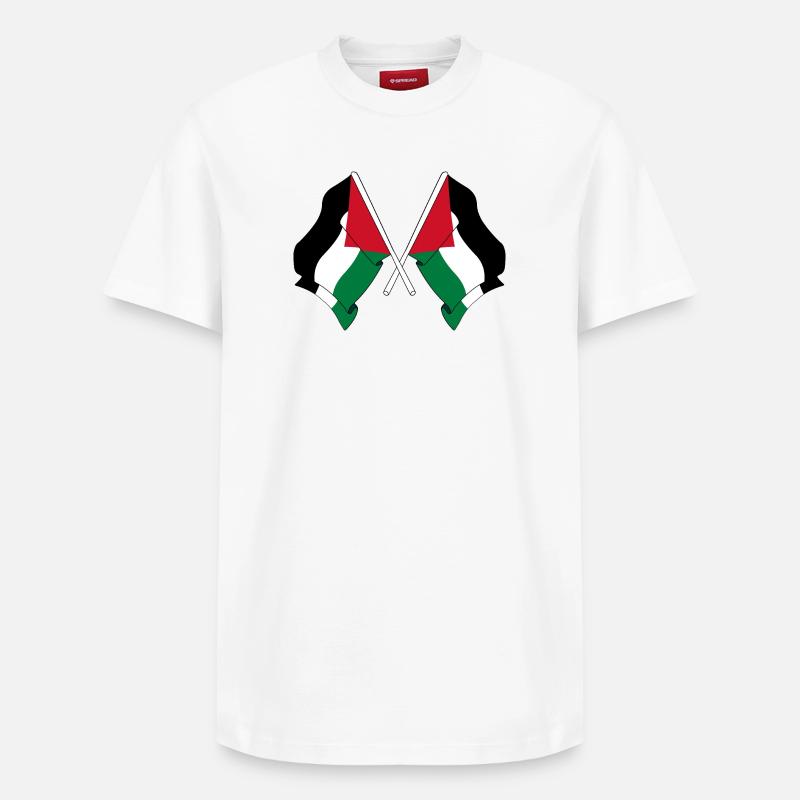 Deux drapeaux palestiniens croisés - T-shirt unisexe décontracté en coton Supima – de SPREAD - blanc