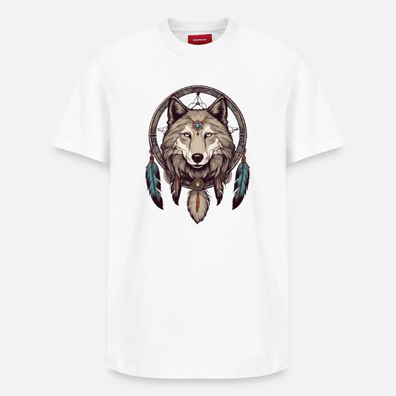 Traumfänger mit Wolf - Relaxed Unisex Supima Cotton T-Shirt – von SPREAD - Weiß