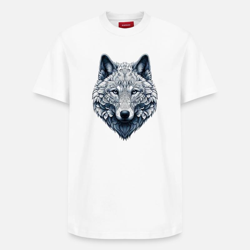Wolf mit Mandalas verziert - Relaxed Unisex Supima Cotton T-Shirt – von SPREAD - Weiß