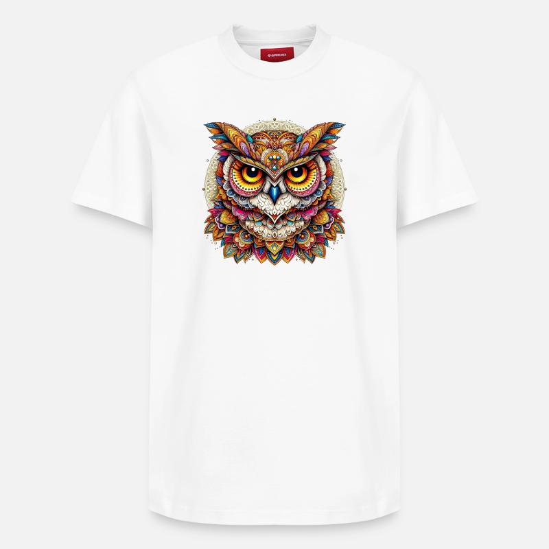 Eule mit Mandalas verziert - Relaxed Unisex Supima Cotton T-Shirt – von SPREAD - Weiß