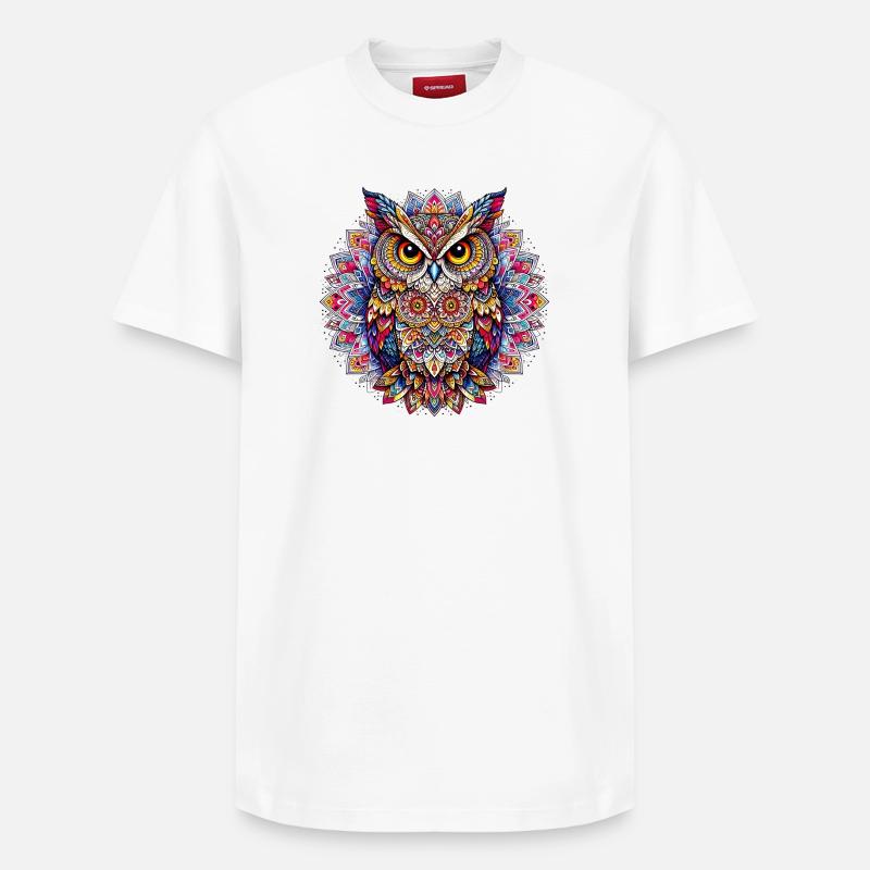 Eule mit Mandalas verziert - Relaxed Unisex Supima Cotton T-Shirt – von SPREAD - Weiß