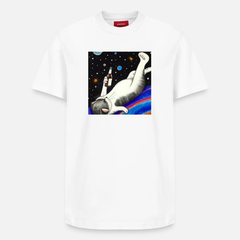 Chat ivre dans l’espace. - T-shirt unisexe décontracté en coton Supima – de SPREAD - blanc