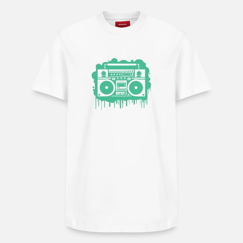 Cyan Ghettoblaster (durchsichtig) - Relaxed Unisex Supima Cotton T-Shirt – von SPREAD - Weiß