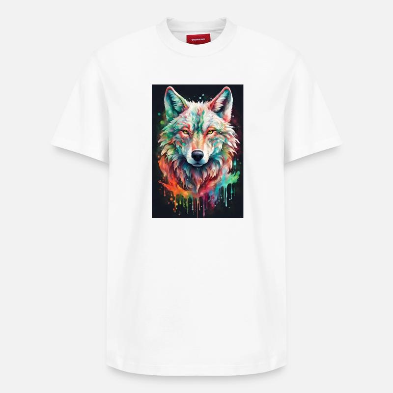 Bunter Wolfkopf Farbexplosion - Relaxed Unisex Supima Cotton T-Shirt – von SPREAD - Weiß
