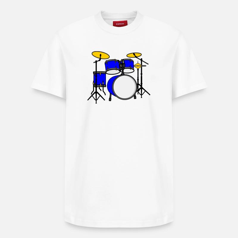 Drum kit blue logo - Relaxed Unisex Supima Cotton T-Shirt – by SPREAD - white