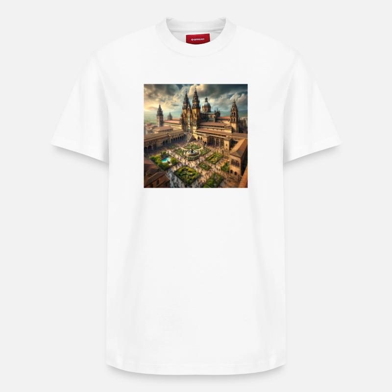 Cathédrale de Saint-Jacques-de-Compostelle - T-shirt unisexe décontracté en coton Supima – de SPREAD - blanc