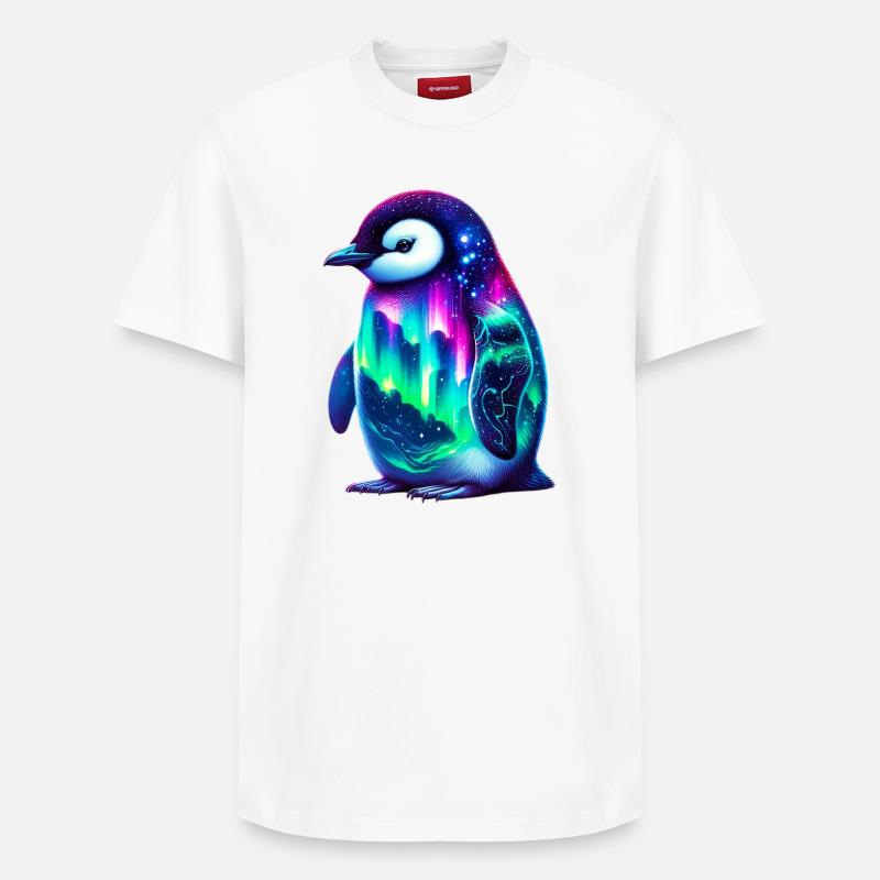 Aurora Borealis Pinguin - Relaxed Unisex Supima Cotton T-Shirt – von SPREAD - Weiß