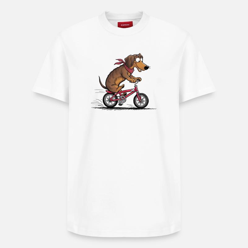 Teckel avec vélo - T-shirt unisexe décontracté en coton Supima – de SPREAD - blanc