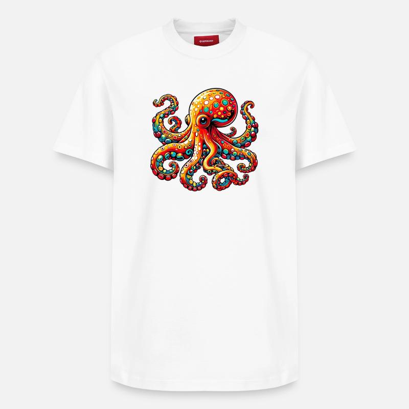 Pieuvre - T-shirt unisexe décontracté en coton Supima – de SPREAD - blanc